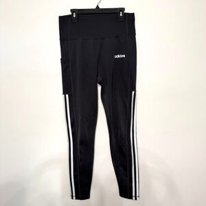 Adidas Womens M Climalite Black Leggings 3-Stripes Athletic Activewear